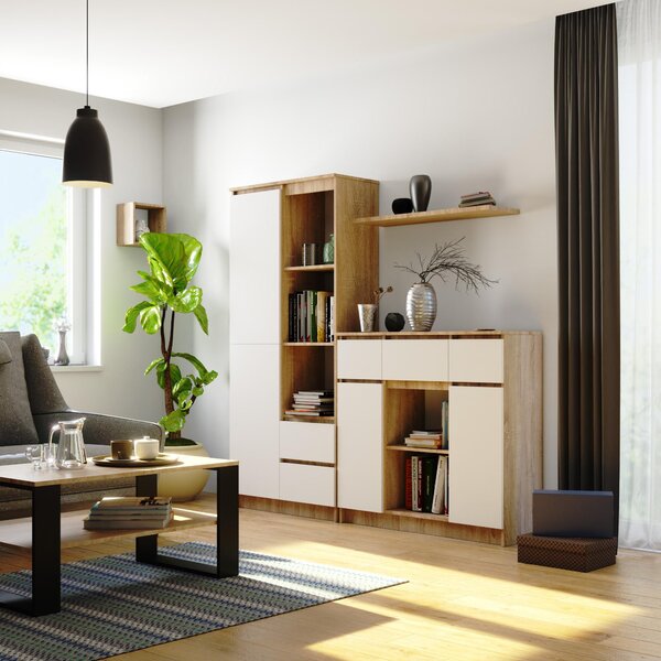 Comodă Kalista VII (Stejar sonoma + Alb). Promo -16%. 1128635