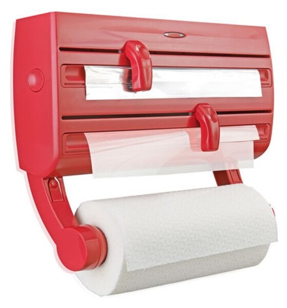 Suport pentru role de hartie/folie aluminiu/folie plastic, Leifheit, Parat F2, plastic, rosu