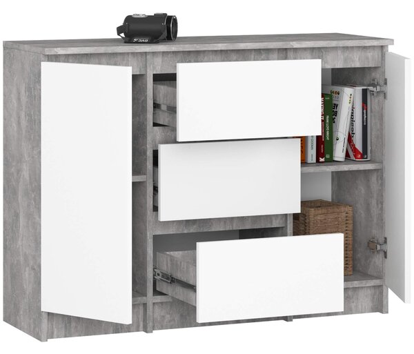 Comodă Kalista VI (beton + Alb). Promo -17%. 1128639