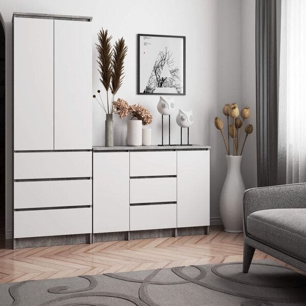 Comodă Kalista VI (beton + Alb). Promo -17%. 1128639