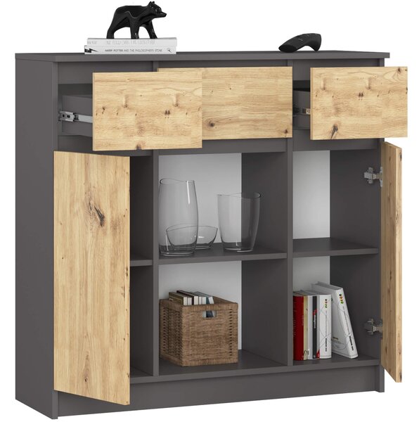 Comodă Kalista VII (grafit gri + Stejar artisan). Promo -16%. 1128637