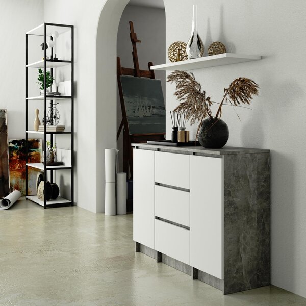 Comodă Kalista VI (beton + Alb). Promo -17%. 1128639