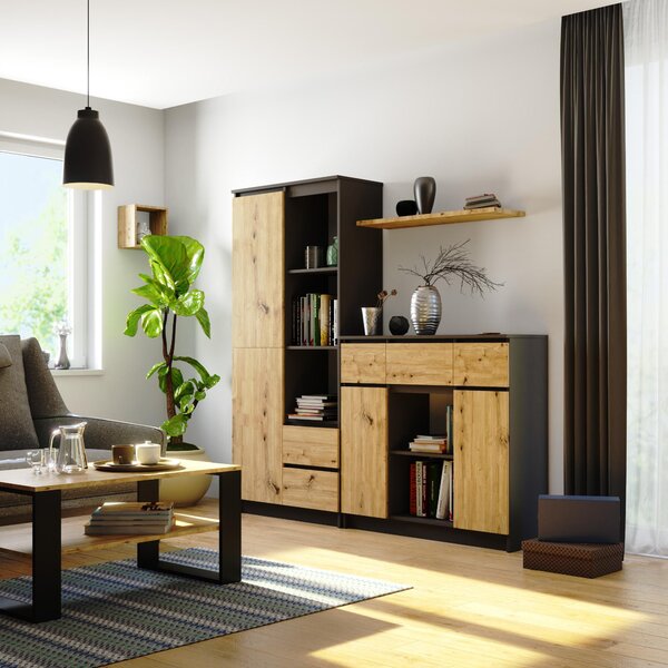 Comodă Kalista VII (grafit gri + Stejar artisan). Promo -16%. 1128637
