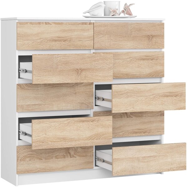 Comodă Kapil III (Alb + Stejar sonoma). Promo -13%. 1128648