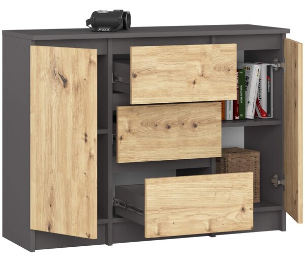 Comodă Kalista VI (grafit gri + Stejar artisan). Promo -14%. 1128646