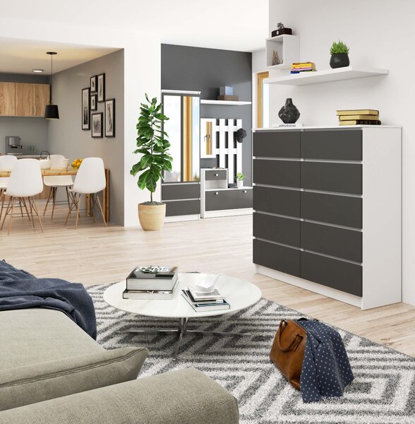 Comodă Kapil III (alb + gri). Promo -20%. 1128649
