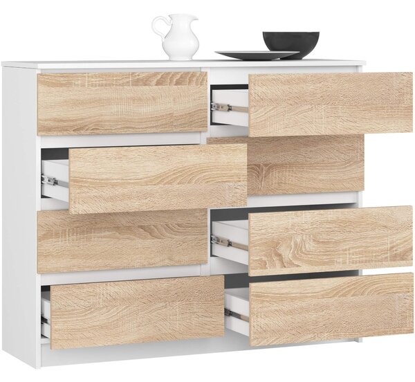 Comodă Kapil II (Alb + Stejar sonoma). Promo -20%. 1128659