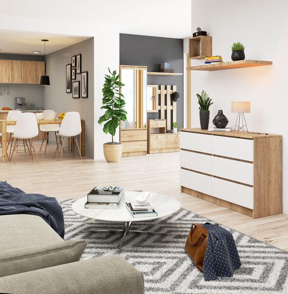 Comodă Kapil (stejar sonoma + Alb). Promo -13%. 1128656