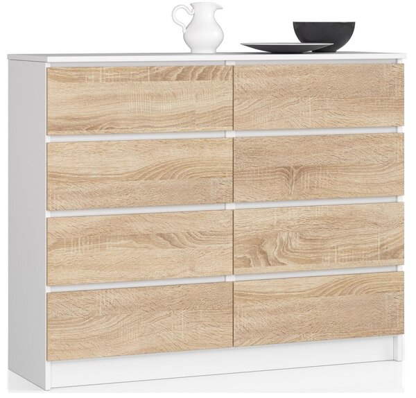 Comodă Kapil II (Alb + Stejar sonoma). Promo -20%. 1128659