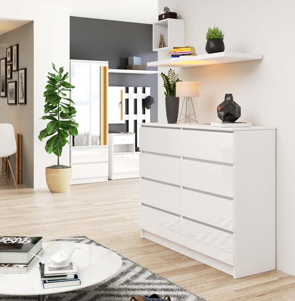 Comodă Kapil II (Alb + alb lucios). Promo -18%. 1128660