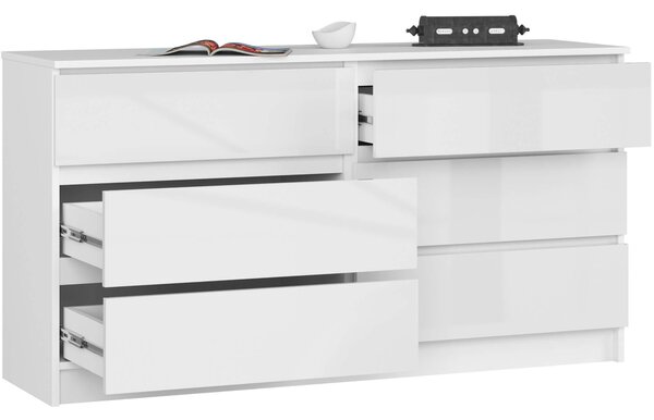 Comodă Keanu K140 6SZ (alb lucios). Promo -12%. 1128677