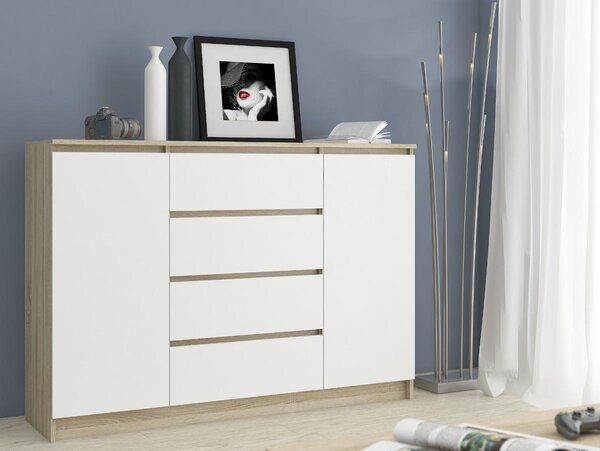 Comodă Keanu IV (stejar sonoma + Alb). Promo -13%. 1128674