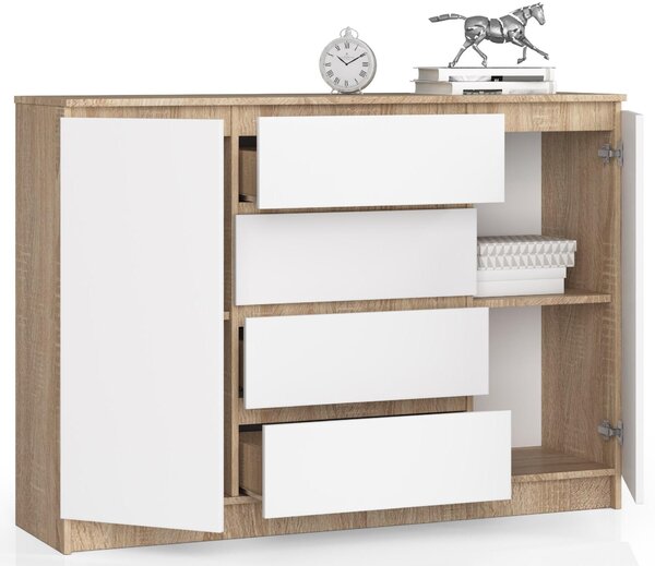 Comodă Keanu IV (stejar sonoma + Alb). Promo -13%. 1128674