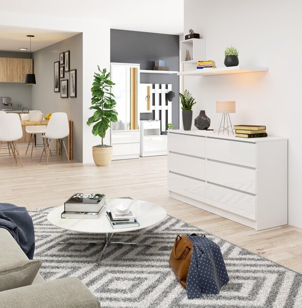 Comodă Keanu K140 6SZ (alb lucios). Promo -12%. 1128677