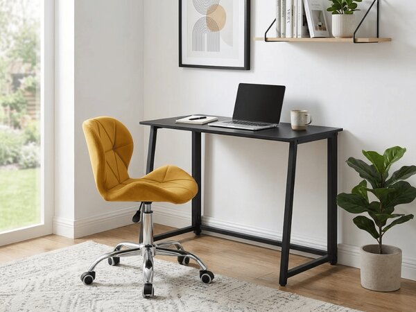 Set pentru birou ZARIMO masa 80x40 cm, neagra + fotoliu AVOLA VELVET, mustar