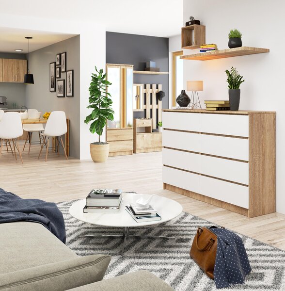 Comodă Keanu III (stejar sonoma + Alb). Promo -16%. 1128680