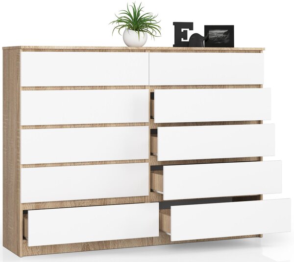 Comodă Keanu K160 10SZ (Stejar sonoma + Alb). Promo -13%. 1128685