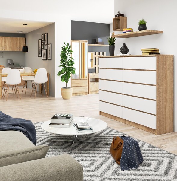 Comodă Keanu K160 10SZ (Stejar sonoma + Alb). Promo -13%. 1128685