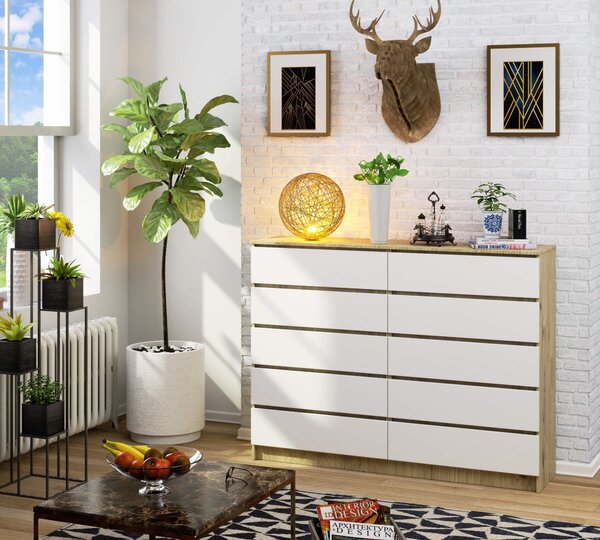 Comodă Kurtinaitis 10SZ (Stejar artisan + Alb). Promo -16%. 1128682