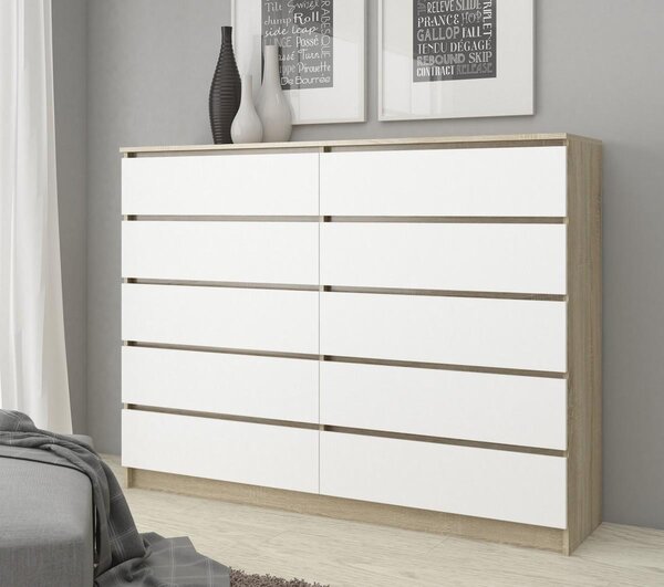 Comodă Keanu K160 10SZ (Stejar sonoma + Alb). Promo -13%. 1128685