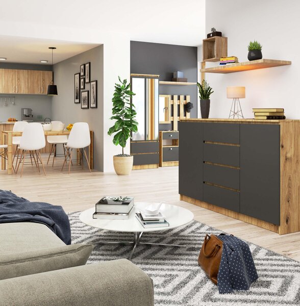 Comodă Koa (stejar artisan + gri). Promo -20%. 1128687