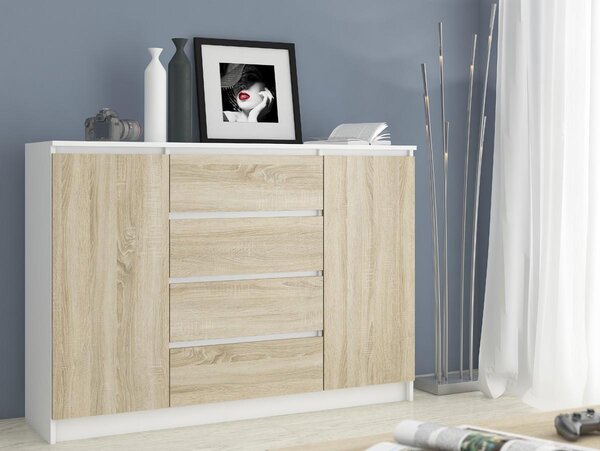 Comodă Koa (alb + stejar sonoma). Promo -20%. 1128689