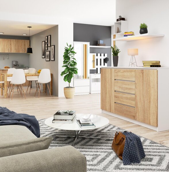 Comodă Koa (alb + stejar sonoma). Promo -20%. 1128689