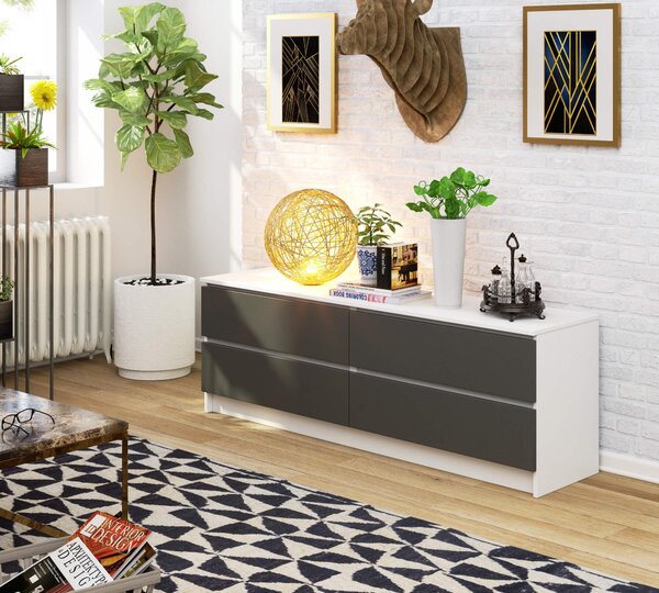 Comodă Kurtinaitis 4SZ (Alb + gri). Promo -20%. 1128694