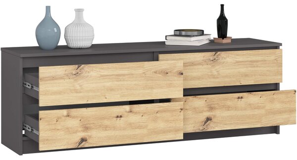 Comodă Kurtinaitis 4SZ (grafit gri + Stejar artisan). Promo -20%. 1128699