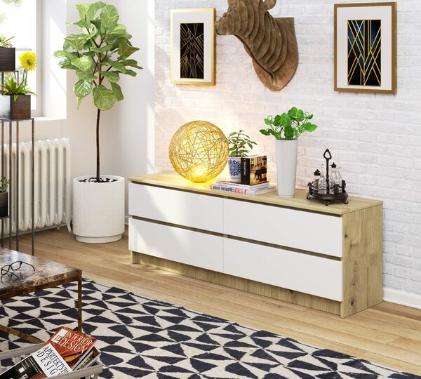 Comodă Kurtinaitis 4SZ (stejar artisan + alb). Promo -14%. 1128696