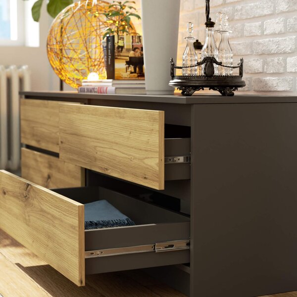 Comodă Kurtinaitis 4SZ (grafit gri + Stejar artisan). Promo -20%. 1128699