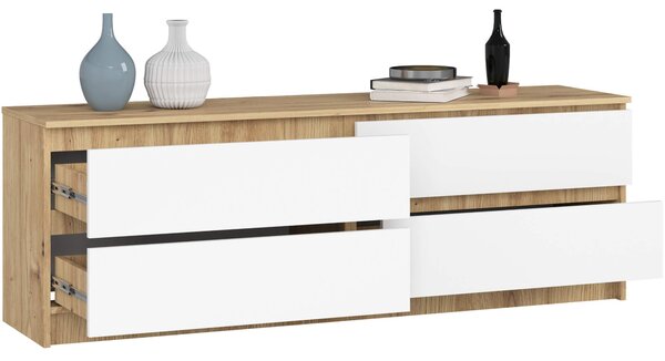 Comodă Kurtinaitis 4SZ (stejar artisan + alb). Promo -14%. 1128696