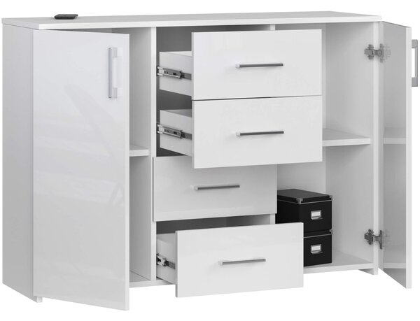Comodă Kiran (alb lucios). Promo -13%. 1128710