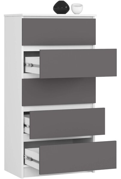 Comodă Kalista V (alb + gri). Promo -19%. 1128730