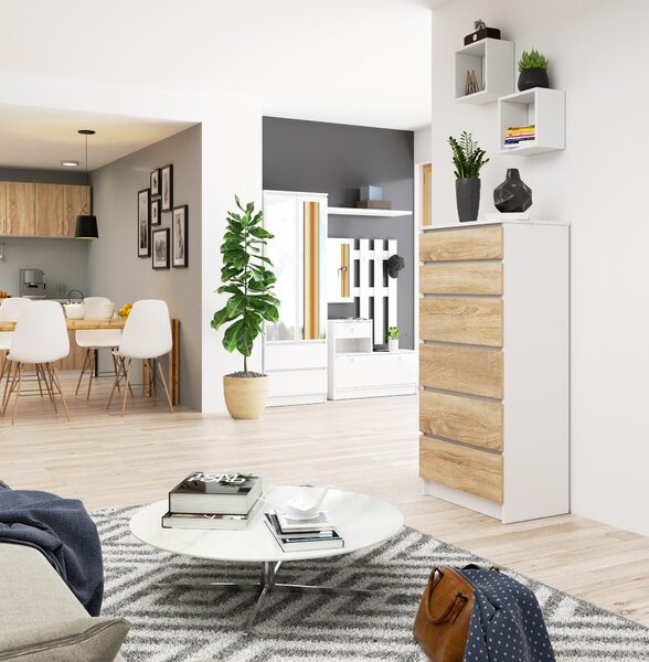Comodă Kalista III (Alb + stejar sonoma). Promo -18%. 1128743