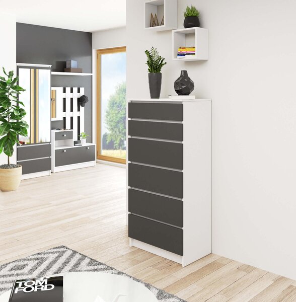 Comodă Kalista III (alb + gri). Promo -16%. 1128744