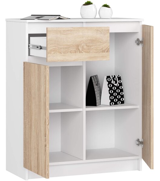 Comodă Kaveri (Alb + Stejar sonoma). Promo -15%. 1128754