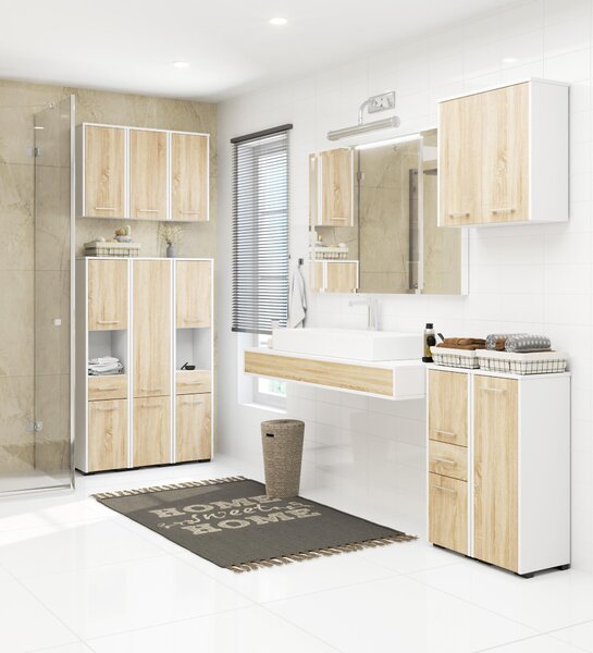 Dulap de baie Farid TYP6 (Alb + Stejar sonoma). Promo -18%. 1128810