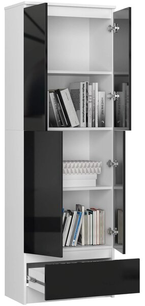 Dulap cu rafturi Renzo (Alb + negru lucios). Promo -22%. 1128787
