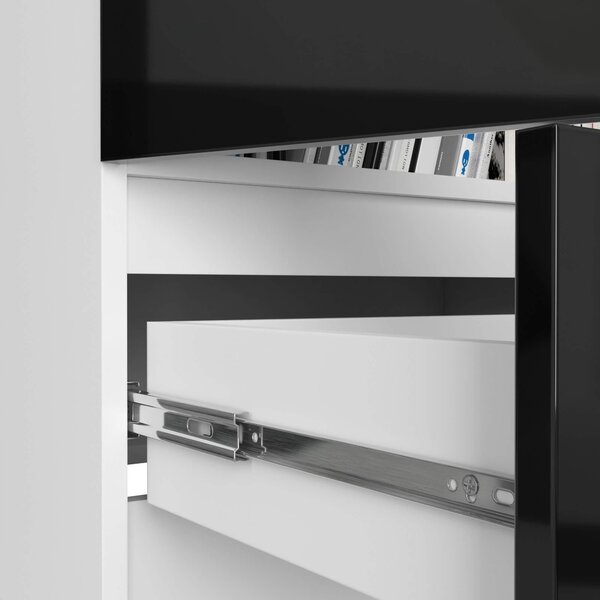 Dulap cu rafturi Renzo (Alb + negru lucios). Promo -22%. 1128787