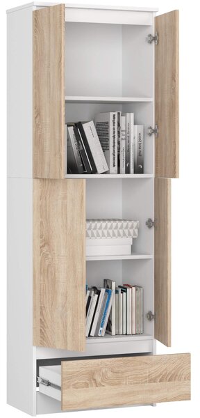 Dulap cu rafturi Renzo (Alb + Stejar sonoma). Promo -19%. 1128788