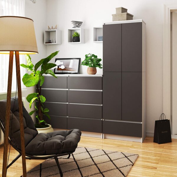 Dulap cu rafturi Renzo (Alb + gri). Promo -17%. 1128789