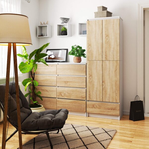 Dulap cu rafturi Renzo (Alb + Stejar sonoma). Promo -19%. 1128788