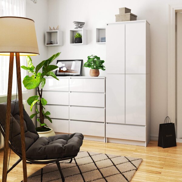 Dulap cu rafturi Renzo (Alb + alb lucios). Promo -16%. 1128790