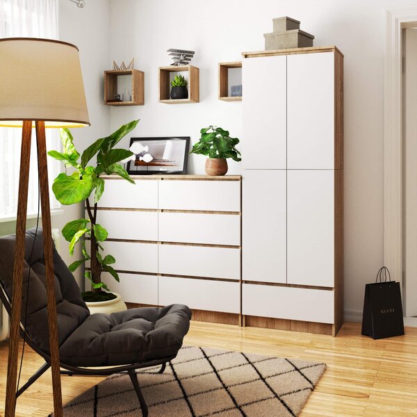 Dulap cu rafturi Renzo (Stejar sonoma + Alb). Promo -19%. 1128792