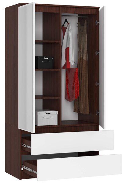 Dulap de haine Safwan II (wenge + Alb) (cu oglindă). Promo -16%. 1128796
