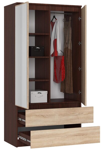 Dulap de haine Safwan II (wenge + stejar sonoma) (cu oglindă). Promo -16%. 1128797