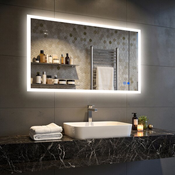 Oglindă dreptunghiulară de baie cu iluminare LED 120x70 cm