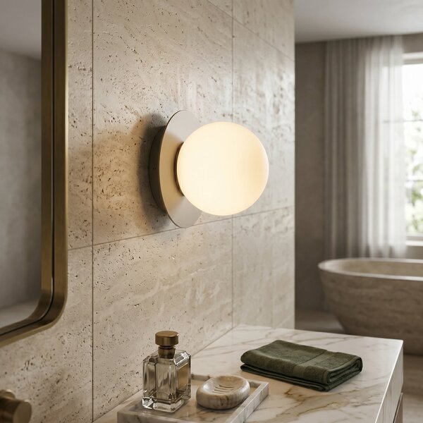 EMIBIG LIGHTING Aplică de perete Minerva, opal/bej, Ø 15 cm, sticlă/metal, E14, reglabil, Bej, Camera de zi / sufragerie, Sticlă, Modern, glob