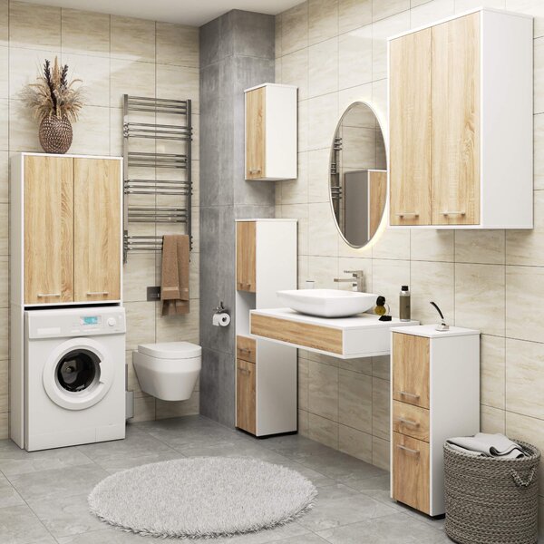 Dulap de baie suspendat Farid TYP 8 (Alb + Stejar sonoma). Promo -8%. 1128827